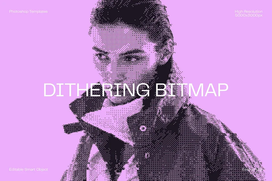 Dithering bitmap photo effect | download free design addon Dithering bitmap photo effect design add on for photoshop procreate illustrator and more