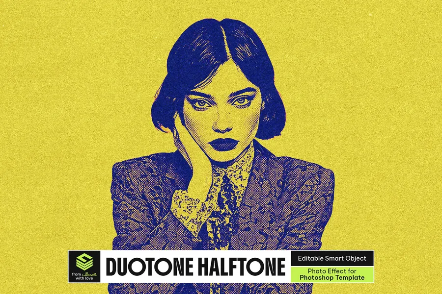 Duotone halftone photo effect | download free design addon Duotone halftone photo effect design add on for photoshop procreate illustrator and more