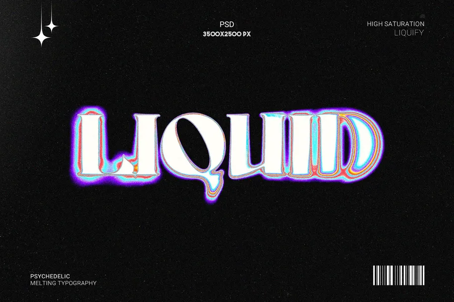 Liquid psychedelic melting text effect | download free design addon Liquid psychedelic melting text effect design add on for photoshop procreate illustrator and more