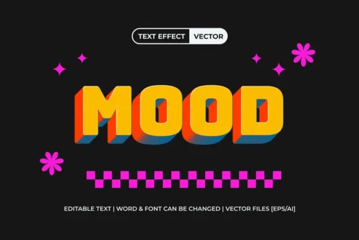 Mood text effect groovy retro style design add on for photoshop procreate illustrator and more
