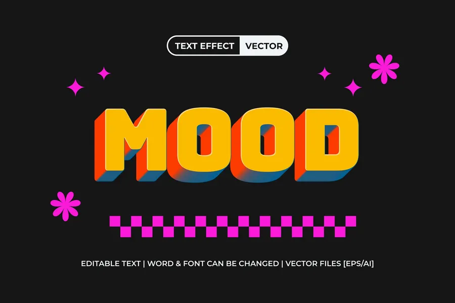 Mood text effect groovy retro style | download free design addon Mood text effect groovy retro style design add on for photoshop procreate illustrator and more