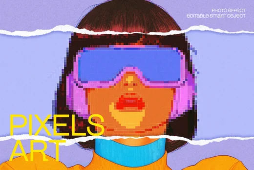 Pixels art photo effect design add on for photoshop procreate illustrator and more