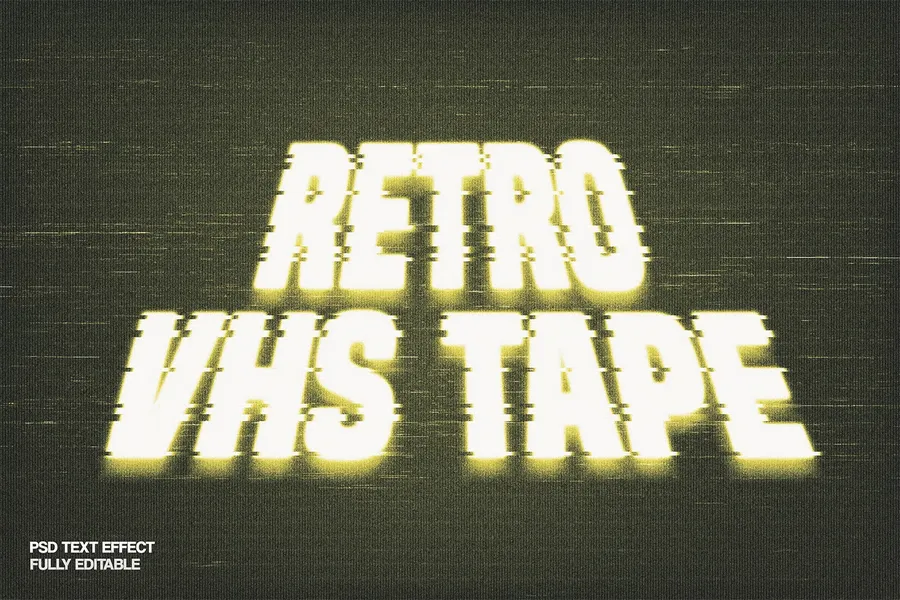 Vhs tape text effect | download free design addon Vhs tape text effect design add on for photoshop procreate illustrator and more