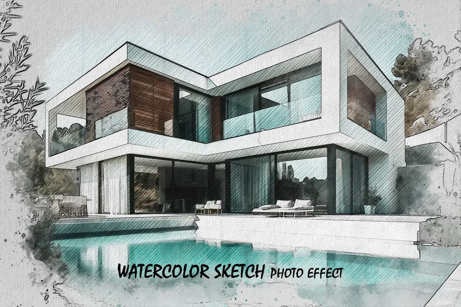 Watercolor sketch photo effect | download free design addon Watercolor sketch photo effect design add on for photoshop procreate illustrator and more