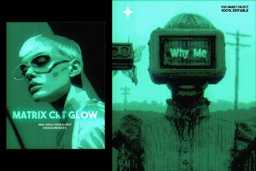 Matrix crt glow photo effect 2025 07 10 16 13 58 utc design add on for photoshop procreate illustrator and more