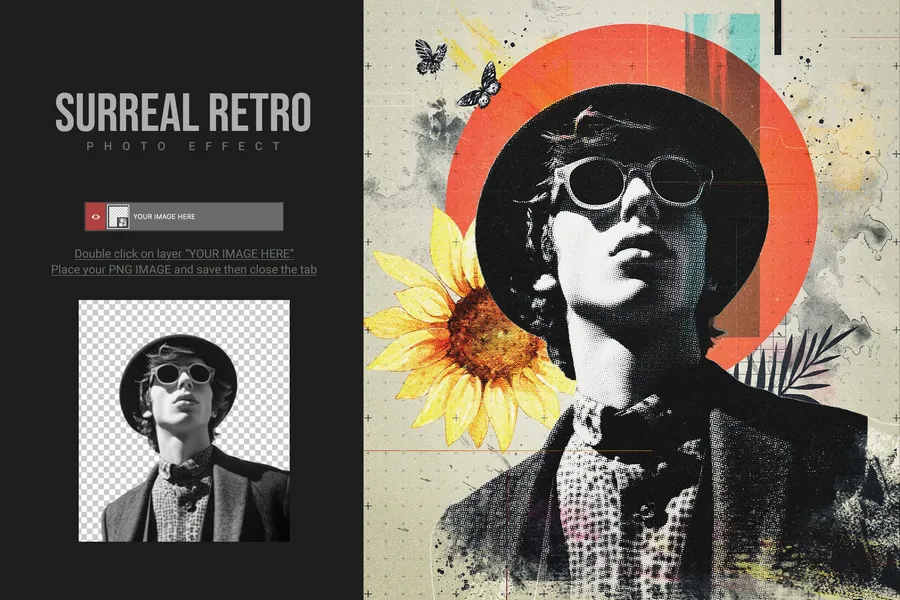 Surreal retro futuristic photo effect 2025 07 04 18 38 36 utc design add on for photoshop procreate illustrator and more