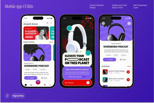 Audio streaming podcast app ui kits 2025 10 07 04 25 53 utc design add on for photoshop procreate illustrator and more