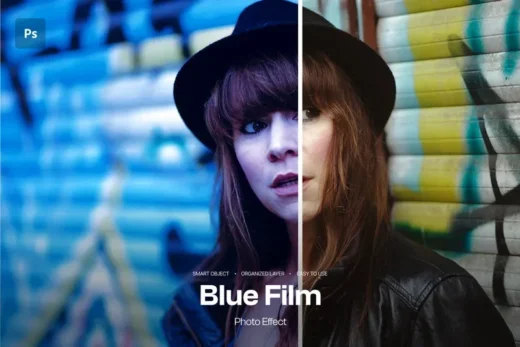 Blue film photo effect 2025 10 03 16 14 48 utc design add on for photoshop procreate illustrator and more