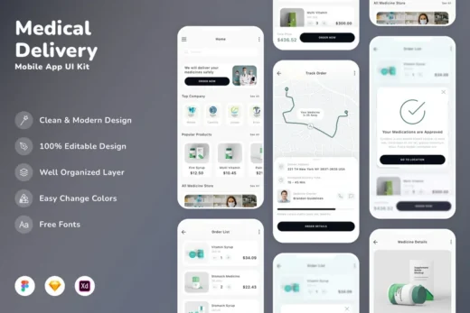 Medical delivery mobile app ui kit 2025 10 07 03 54 42 utc design add on for photoshop procreate illustrator and more