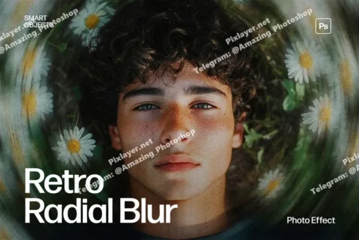 Retro radial blur photo effect template 2025 10 09 01 09 57 utc design add on for photoshop procreate illustrator and more