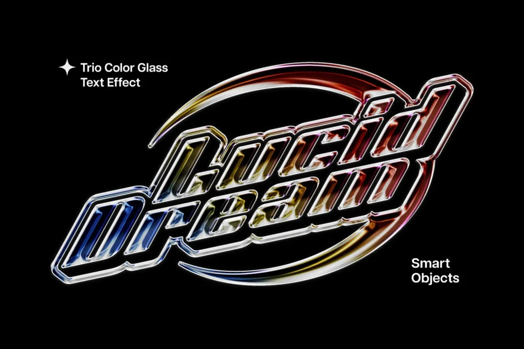 Trio color glass text logo effect 2025 10 29 16 35 53 utc design add on for photoshop procreate illustrator and more